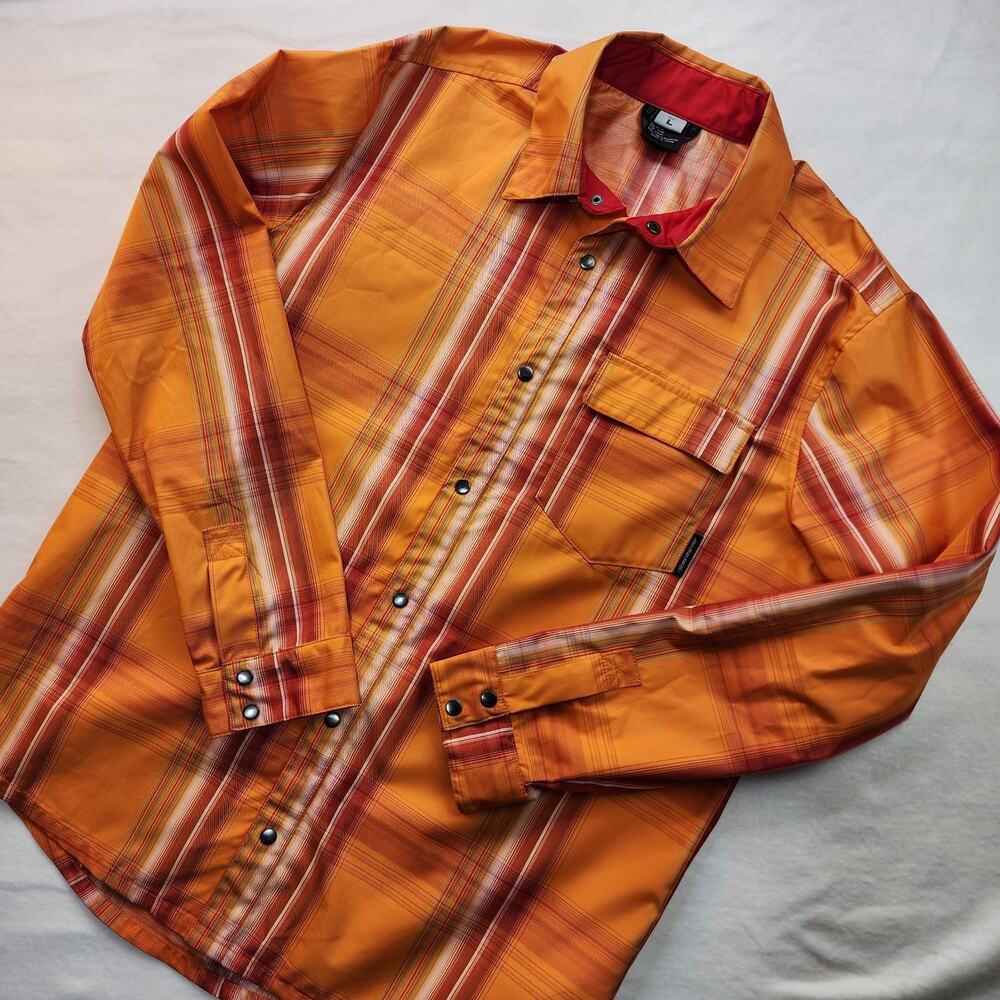 Obermeyer Ski Topher Wind Shirt Bright Orange Plaid Treated Polyester Outdoor Lg